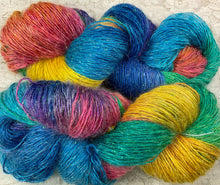 Load image into Gallery viewer, Silk Kid Mohair Sparkle Sport Yarn 325 yds Hand Dyed Color Hummingbird-Very Berry-Parrotfish
