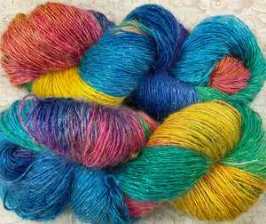 Silk Kid Mohair Sparkle Sport Yarn 325 yds Hand Dyed Color Hummingbird-Very Berry-Parrotfish