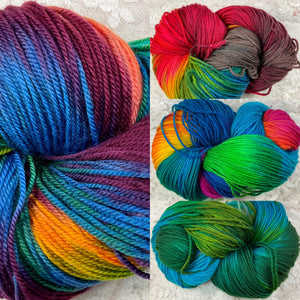 Sport Wt merino superwash yarn 373 CLOSEOUT- Hand Dyed Colors Fall Brights-Foliage-Parrotfish-Hummingbird