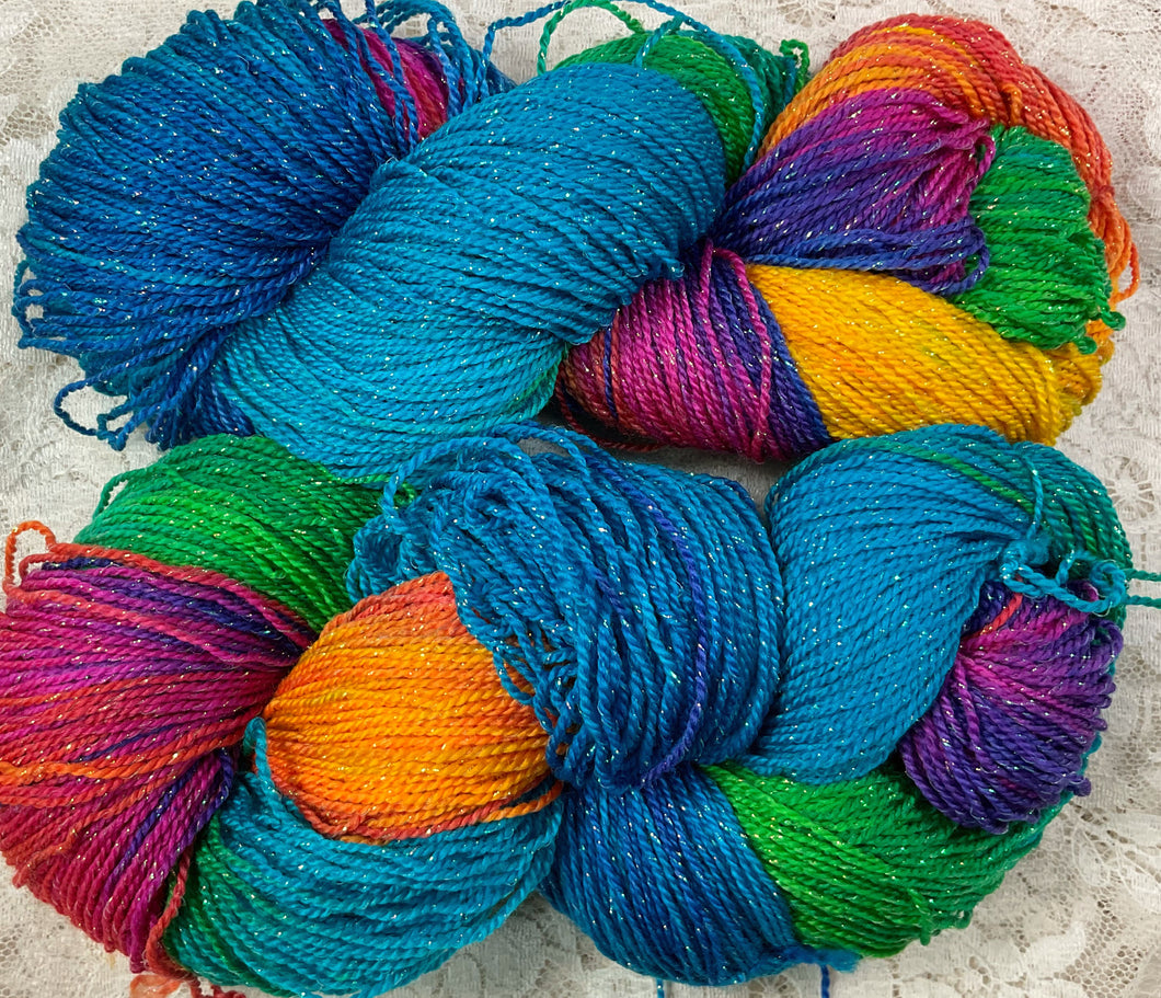 Sparkle Sock Merino Superwash Yarn 420 yds Hand Dyed colors Parrotfish-Foliage-Fall Brights-Hummingbird