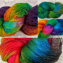 Load image into Gallery viewer, Sock yarn gold sparkle merino Superwash 417 yds hand dyed-Parrotfish-Fall Brights-Hummingbird-Foliage
