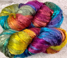 Load image into Gallery viewer, Silk Roving hand dyed 4 oz-CLOSEOUT- High Desert-Blue Macaw-Rooster- Great Adirondack-Closeout

