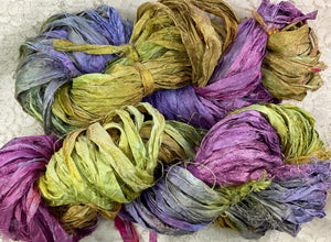 Sari Silk Yarn 50 yds hand dyed colors-Starburst-Garden Party-Sage- Great Adirondack