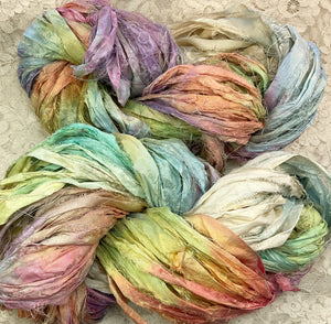 Sari Silk Yarn 50 yds hand dyed colors-Starburst-Garden Party-Sage- Great Adirondack