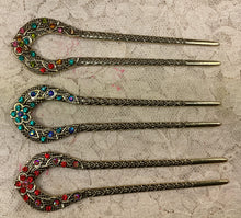Load image into Gallery viewer, Rhinestone Shawl Pins -Hair Pins  5” - assorted colors- Great Adirondack
