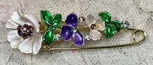 Load image into Gallery viewer, Rhinestone and Flowers  Shawl Pins -Hair Pins 3” assorted colors- Great Adirondack
