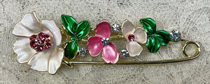 Rhinestone and Flowers  Shawl Pins -Hair Pins 3” assorted colors- Great Adirondack
