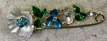 Load image into Gallery viewer, Rhinestone and Flowers  Shawl Pins -Hair Pins 3” assorted colors- Great Adirondack
