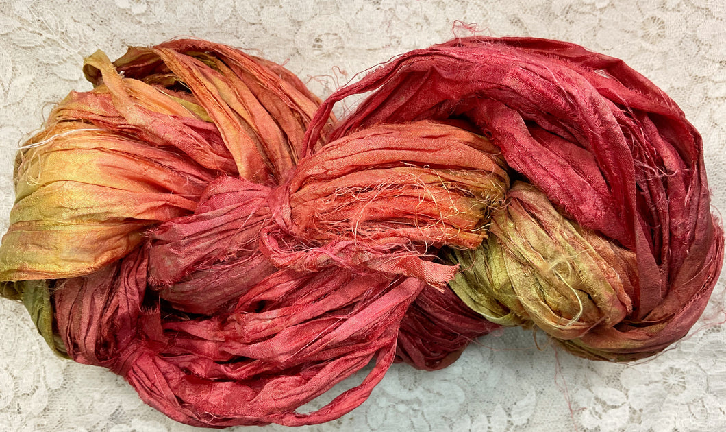Sari Silk Yarn 50 yds hand dyed colors-Paprika-Hydrangea-Buckskin- Great Adirondack