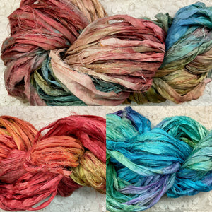 Sari Silk Yarn 50 yds hand dyed colors-Paprika-Hydrangea-Buckskin- Great Adirondack