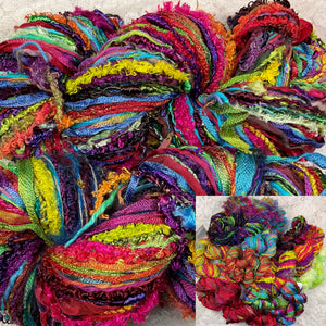 Art Yarn 150 yds Original Surprise Hand Dyed Color Rainbow 2-and 13.9 oz  bag of assorted surprise art yarns 555 yds- Great Adirondack