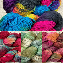 Load image into Gallery viewer, Organic Cotton Yarn 300 yds dk wt Hand Dyed Colors Black Fire-Chilipeppers-Coneflower-Beach House
