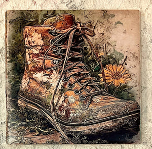 Ceramic Tiles- Coasters-- shoes- boots- Vintage Prints 4.25'x4.25"