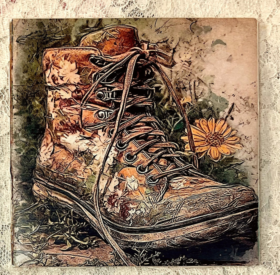 Drink coaster- Ceramic Tile- shoes- boots- Vintage Prints 4.25'x4.25