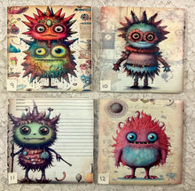 Load image into Gallery viewer, Ceramic Tiles -Coasters -Lil Monsters 9-12- 4.25” x4.25” - Great Adirondack Yarn co.
