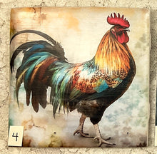 Load image into Gallery viewer, Ceramic Tiles-Coasters- Vibrant Roosters-1-6- 4.25” x4.25” coasters  - Great Adirondack Yarn co.
