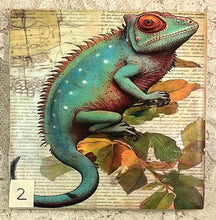 Load image into Gallery viewer, Ceramic Tiles- Coasters -Steampunk Chameleons -1-4- 4.25” x4.25” - Great Adirondack Yarn co.
