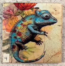 Load image into Gallery viewer, Ceramic Tiles- Coasters -Steampunk Chameleons -1-4- 4.25” x4.25” - Great Adirondack Yarn co.
