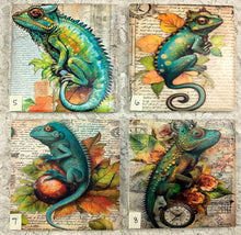 Load image into Gallery viewer, Ceramic Tiles- Coasters-Steampunk Chameleons - 5-8- 4.25” x4.25” - Great Adirondack Yarn co.
