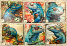 Load image into Gallery viewer, Ceramic Tiles-Coasters - decoupaged-Steampunk Chameleons 9-14-4.25” x4.25” coasters  - Great Adirondack Yarn co.

