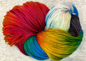 Sport Wt merino superwash yarn 373 yds- CLOSEOUT-Hand Dyed Color -Macaw-Great Adirondack Yarn