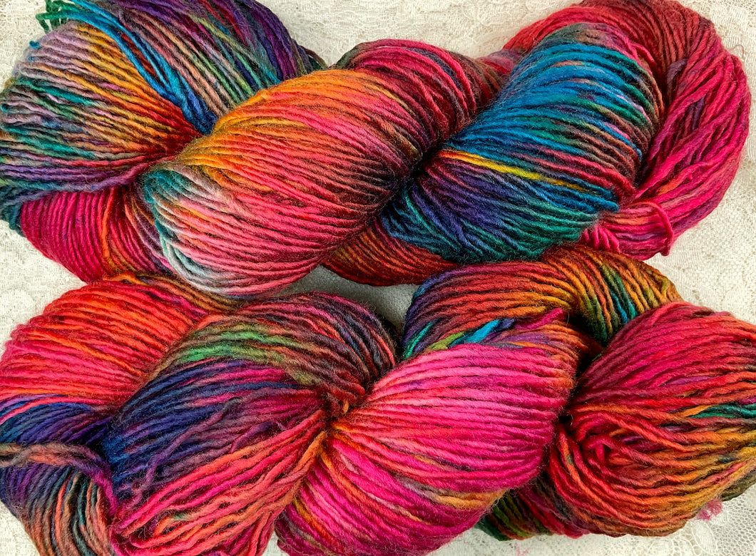 Worsted Superwash Merino single  ply 219 yds-Maisie-Hand Dyed color-Crayons- Great Adirondack