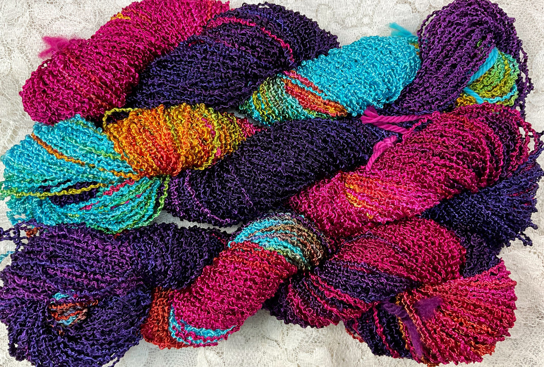 Rayon Boucle Worsted wt Yarn 100 yds Hand Dyed Color-Pansy-Great Adirondack