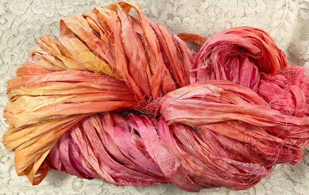Sari Silk Yarn 50 yds hand dyed colors-Peaches-Grapevine-Great Adirondack