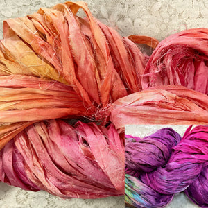 Sari Silk Yarn 50 yds hand dyed colors-Peaches-Grapevine-Great Adirondack