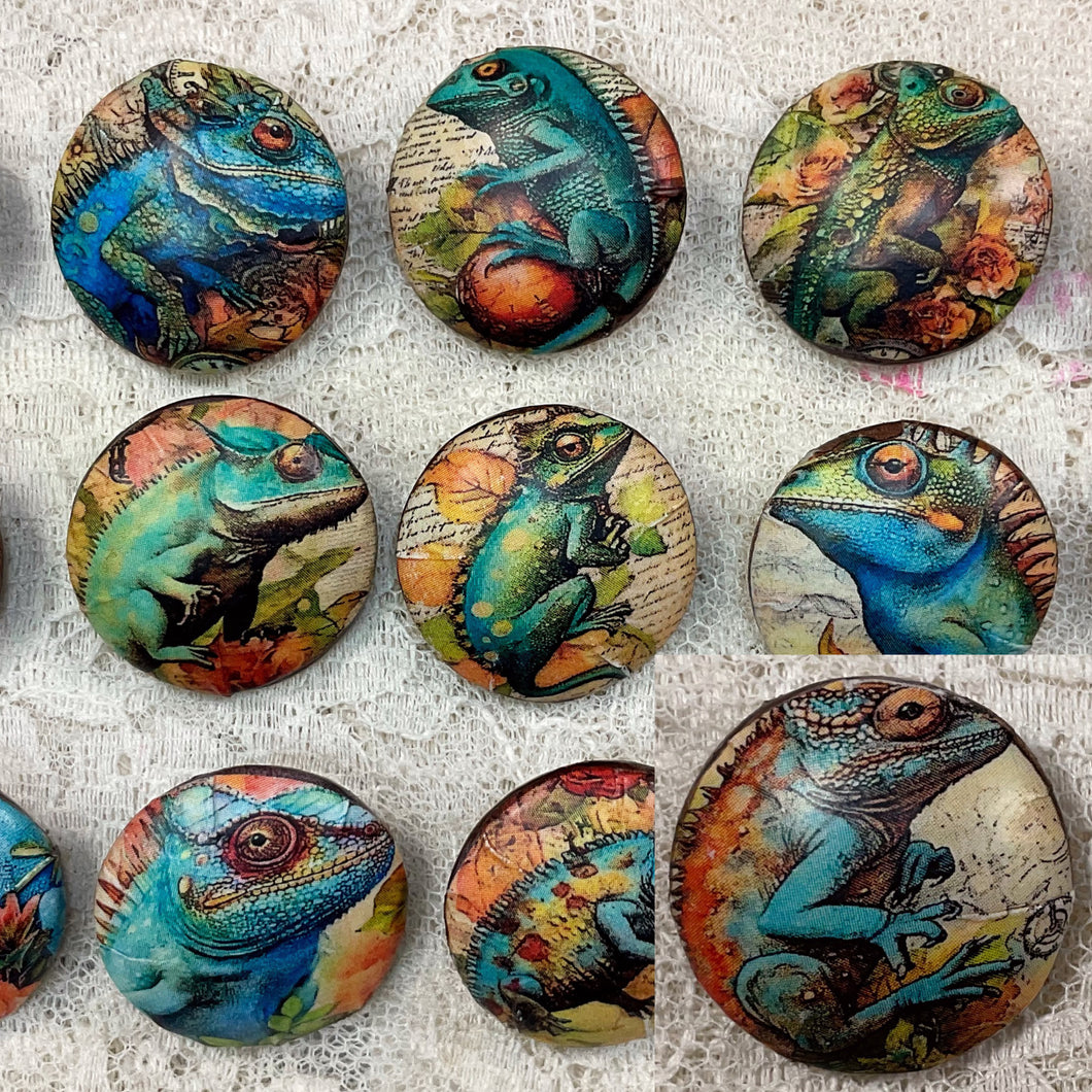 1 “ Leather Buttons -Chameleons - assorted -Handcrafted- Great Adirondack Yarn