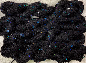 Sequined Yarn 75 yds Hand Dyed Color Oil Slick Black- Great Adirondack-vintage