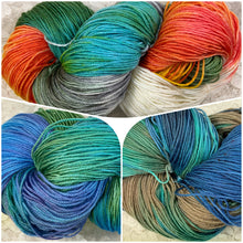 Load image into Gallery viewer, Sock Yarn Merino Superwash and nylon 450 yds -Hand Dyed -Nantucket Blue-Jelly Bean-Bluejay
