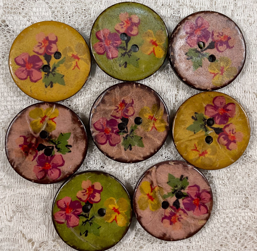 1” Buttons-Flowers -Blue Moon-vintage -assorted-Great Adirondack Yarn