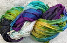 Load image into Gallery viewer, Sari Silk Yarn -50 yds- hand dyed colors-Blue Macaw-Sonoran Desert-Black Fire- Great Adirondack
