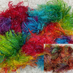 Novelty Fringe Yarn with Crystal Flash -75 yds -Hand Dyed Colors -Rainbow-Pheasant