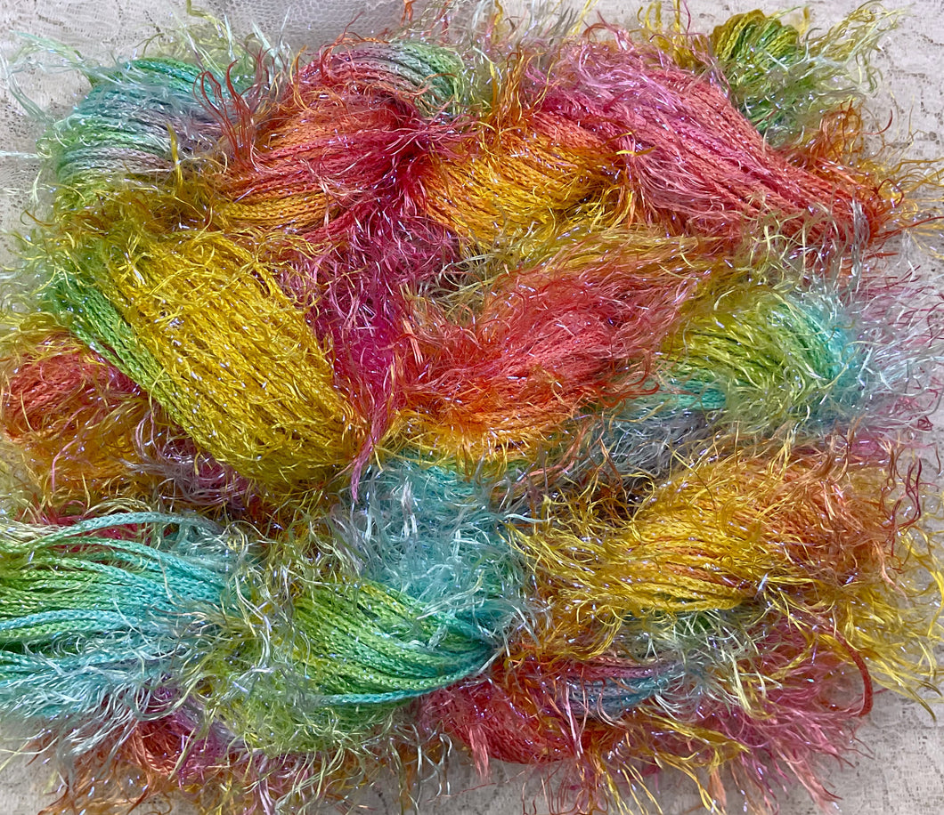 Novelty Fringe Yarn with Crystal Flash -75 yds -Hand Dyed Colors -Butterfly-Chilipeppers