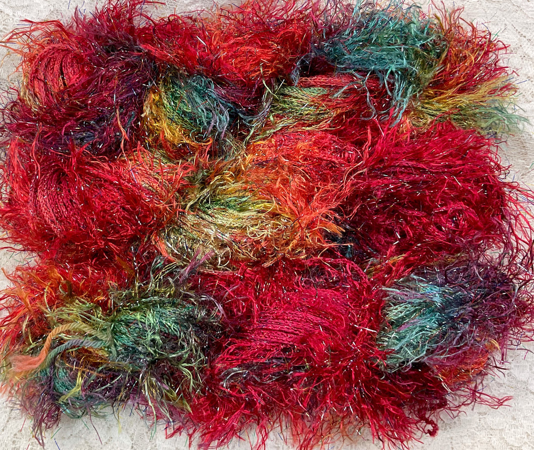 Novelty Fringe Yarn with Crystal Flash -75 yds -Hand Dyed Colors -Butterfly-Chilipeppers