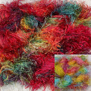 Novelty Fringe Yarn with Crystal Flash -75 yds -Hand Dyed Colors -Butterfly-Chilipeppers