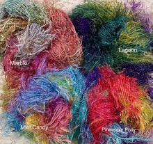Load image into Gallery viewer, Novelty  Fringe Yarn with Crystal Flash -75 yds -Hand Dyed Colors-Marble-Lagoon-Mint Candy-Pineapple Polly-Great Adirondack
