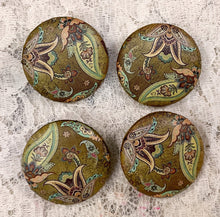 Load image into Gallery viewer, 1.08” Leather Buttons -vintage Paisley Prints- olives-maize-Handcrafted- Great Adirondack
