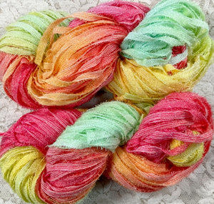 Ribbon Yarn 75 yds with crystal flash aran wt hand dyed - Tutti Fruiti