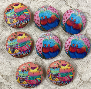 1.08” Leather Buttons -Owls-Lovebirds -Handcrafted- Great Adirondack Yarn