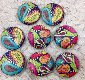 1.08” Leather Buttons -Rainbow Paisley - assorted -Handcrafted- Great Adirondack Yarn