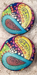 1.08” Leather Buttons -Rainbow Paisley - assorted -Handcrafted- Great Adirondack Yarn