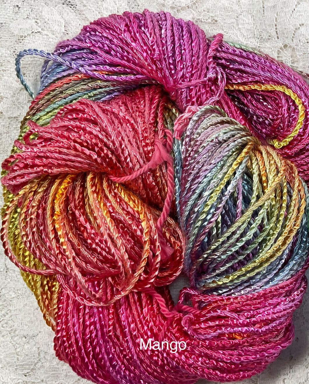 Rayon Yarn -100 yds -Hand Dyed Colors-Mango-Bali Brights-Great Adirondack