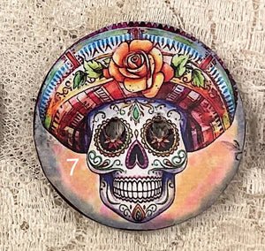 1.5” Button- Sugar Skulls-Day of the Dead Patterns Assorted Great Adirondack Yarn