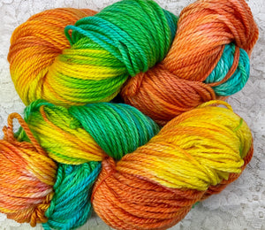 Worsted Merino Superwash -hand dyed Yarn- 210 yds -colors Tutti Fruiti-Purple Rainbow-Great Adirondack