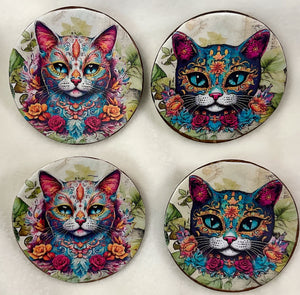 1.75” Buttons- art cats-coconut-Handcrafted- Great Adirondack