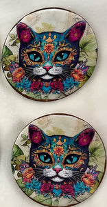 1.75” Buttons- art cats-coconut-Handcrafted- Great Adirondack