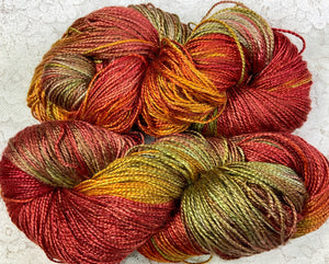 Silk Bamboo sport wt Yarn 325 yds Hand Dyed Color-Paprika-Great Adirondack